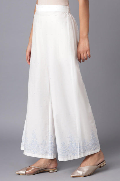 Ecru Parallel Pants with Blue Prints - wforwoman