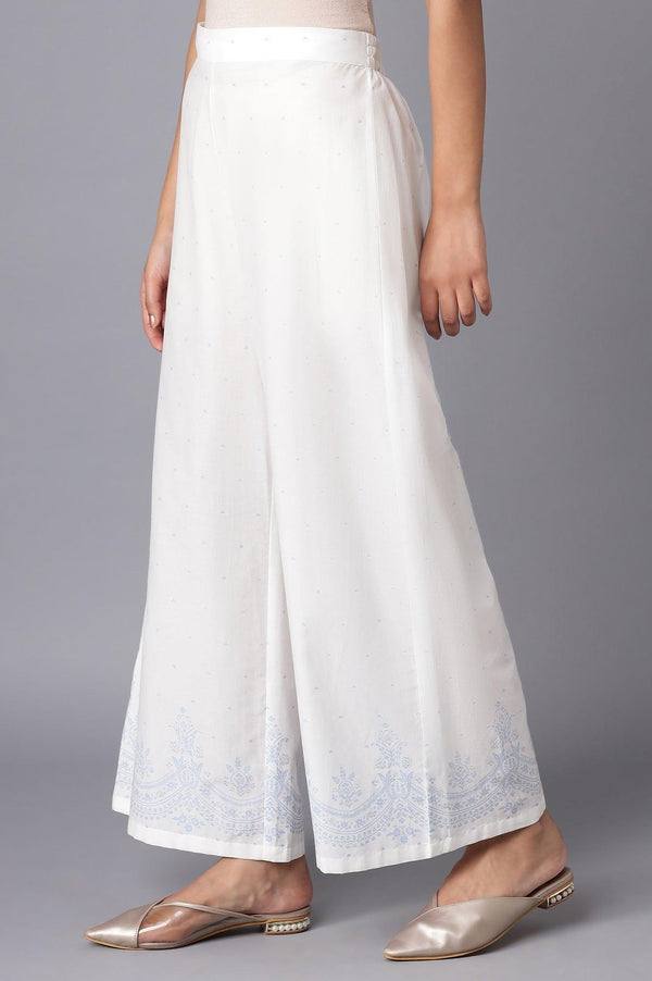 Ecru Parallel Pants with Blue Prints