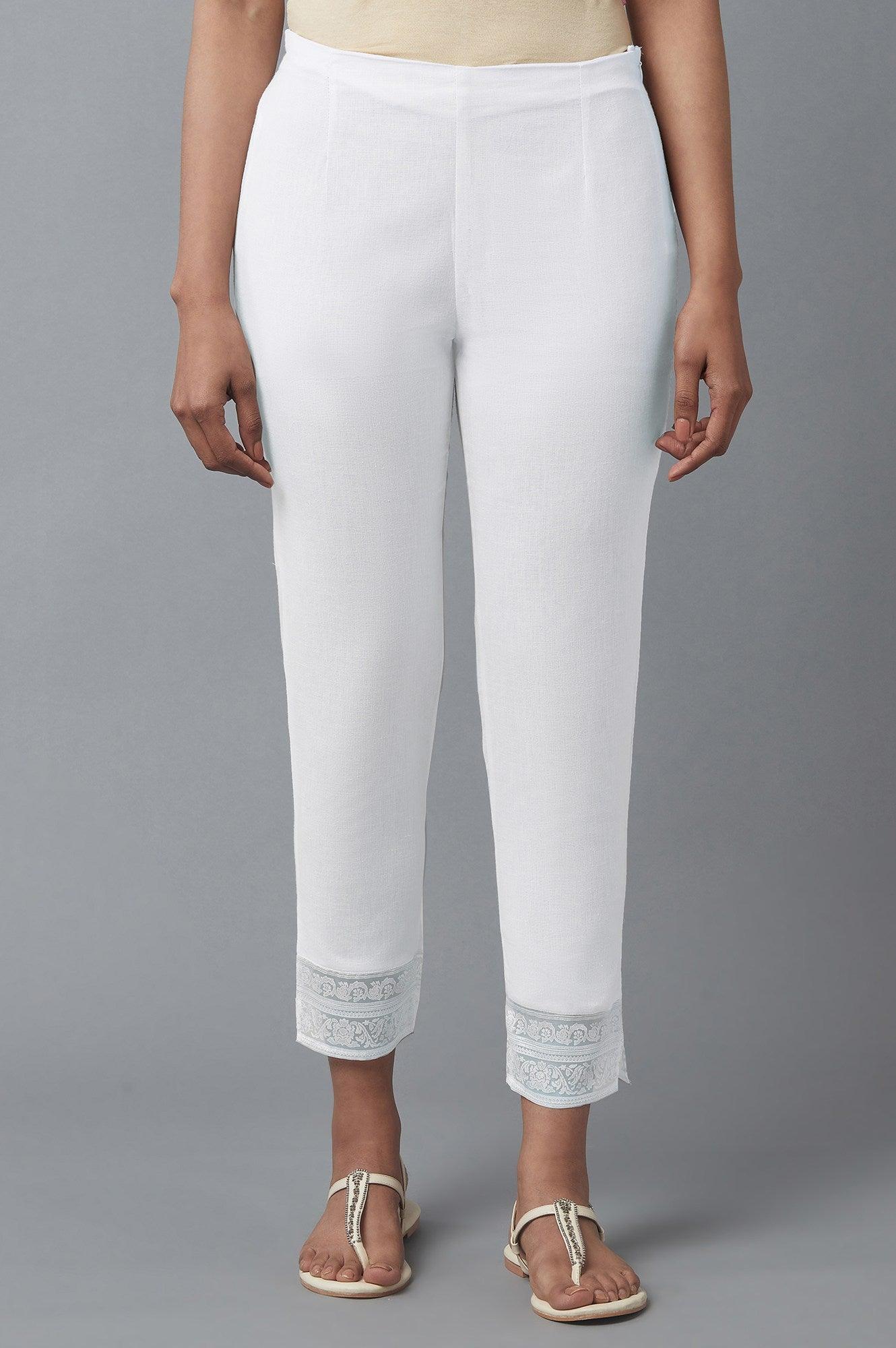 Ecru Slim Pants with Brasso Panel - wforwoman