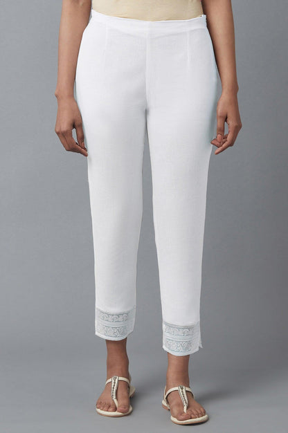 Ecru Slim Pants with Brasso Panel - wforwoman