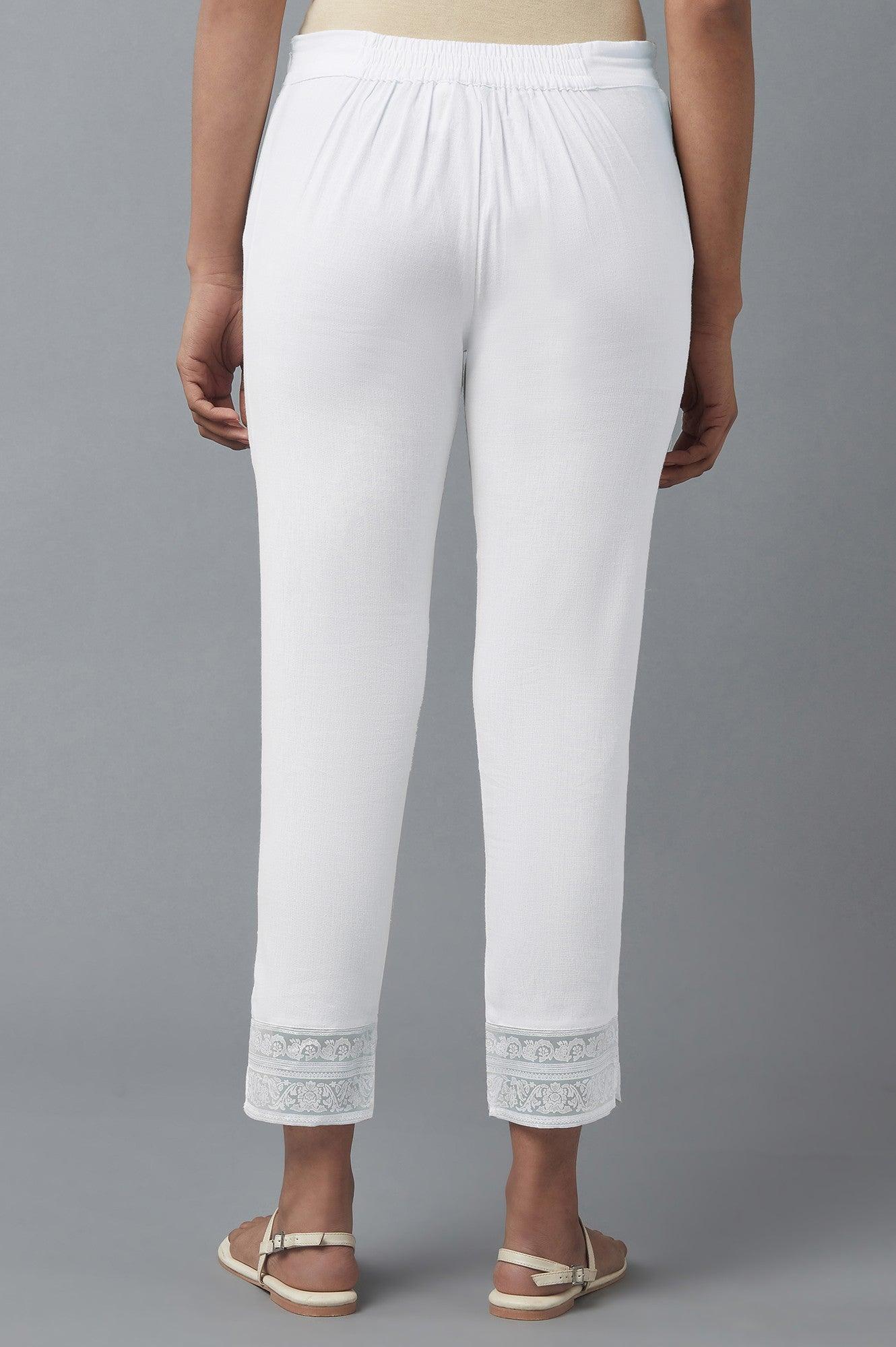 Ecru Slim Pants with Brasso Panel - wforwoman