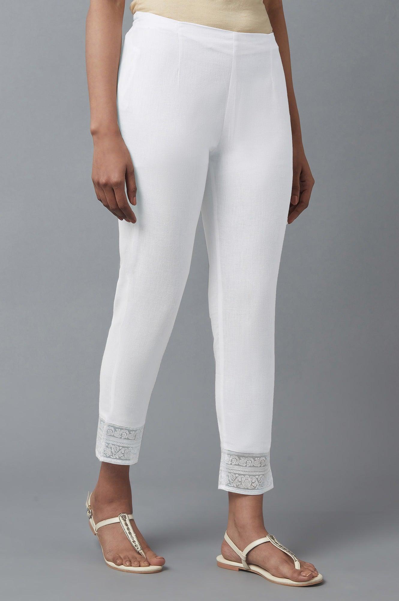 Ecru Slim Pants with Brasso Panel - wforwoman