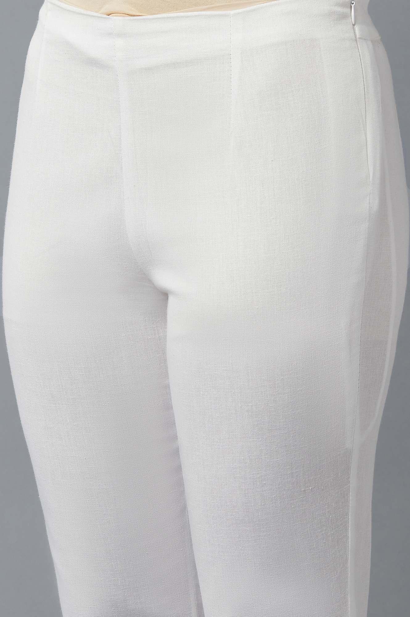 Ecru Slim Pants with Brasso Panel - wforwoman