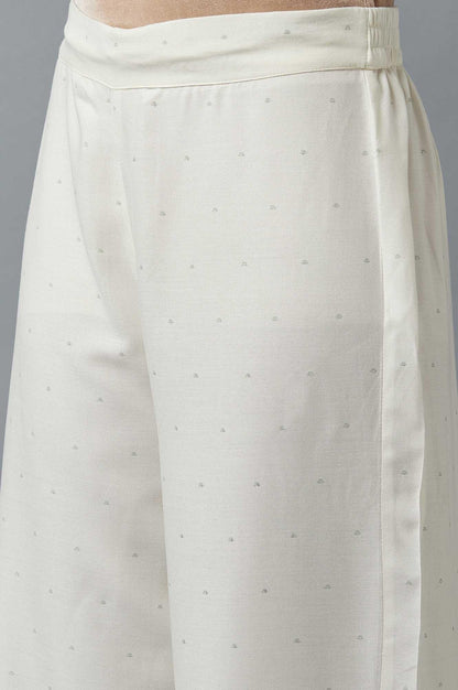 Ecru Parallel Pants with Green Prints - wforwoman