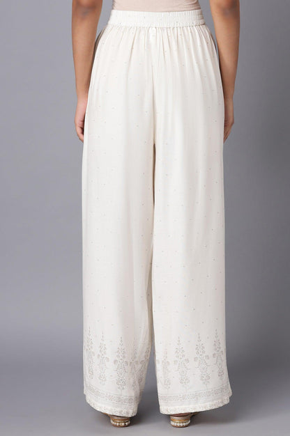 Ecru Parallel Pants with Grey Prints - wforwoman