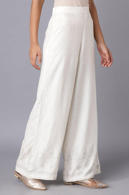 Ecru Parallel Pants with Grey Prints - wforwoman