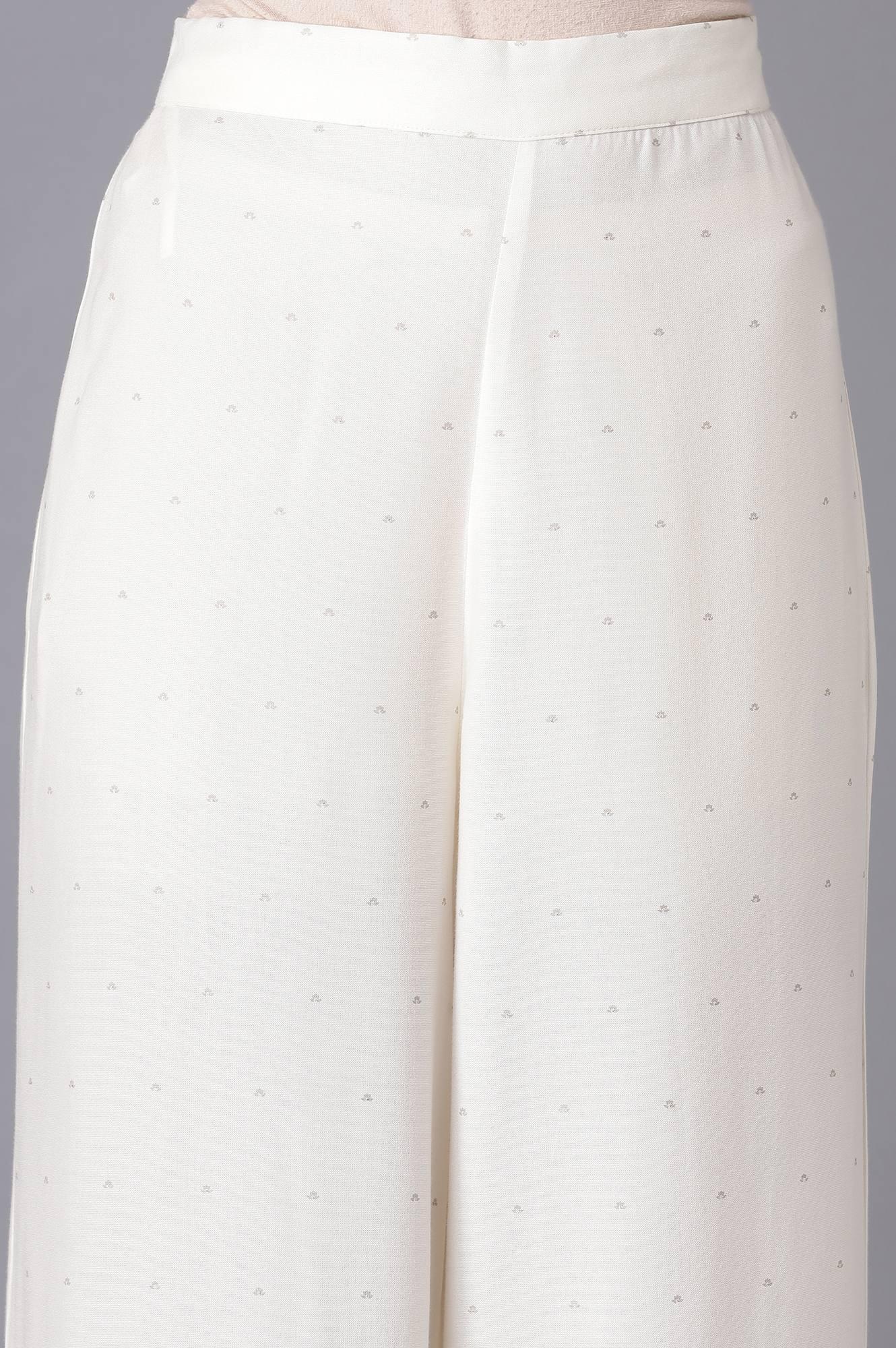 Ecru Parallel Pants with Grey Prints - wforwoman