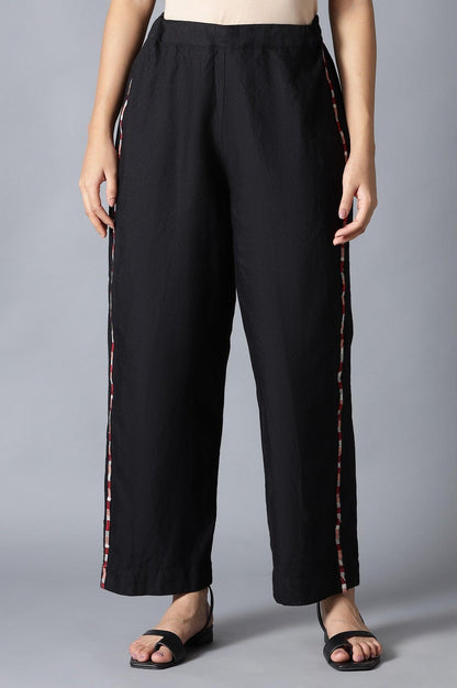 Black Solid Parallel Pants with Embroidery - wforwoman