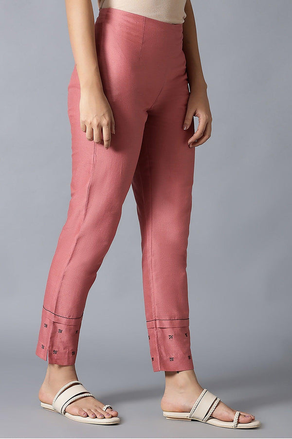 Light Red Flax Solid Slim Pants