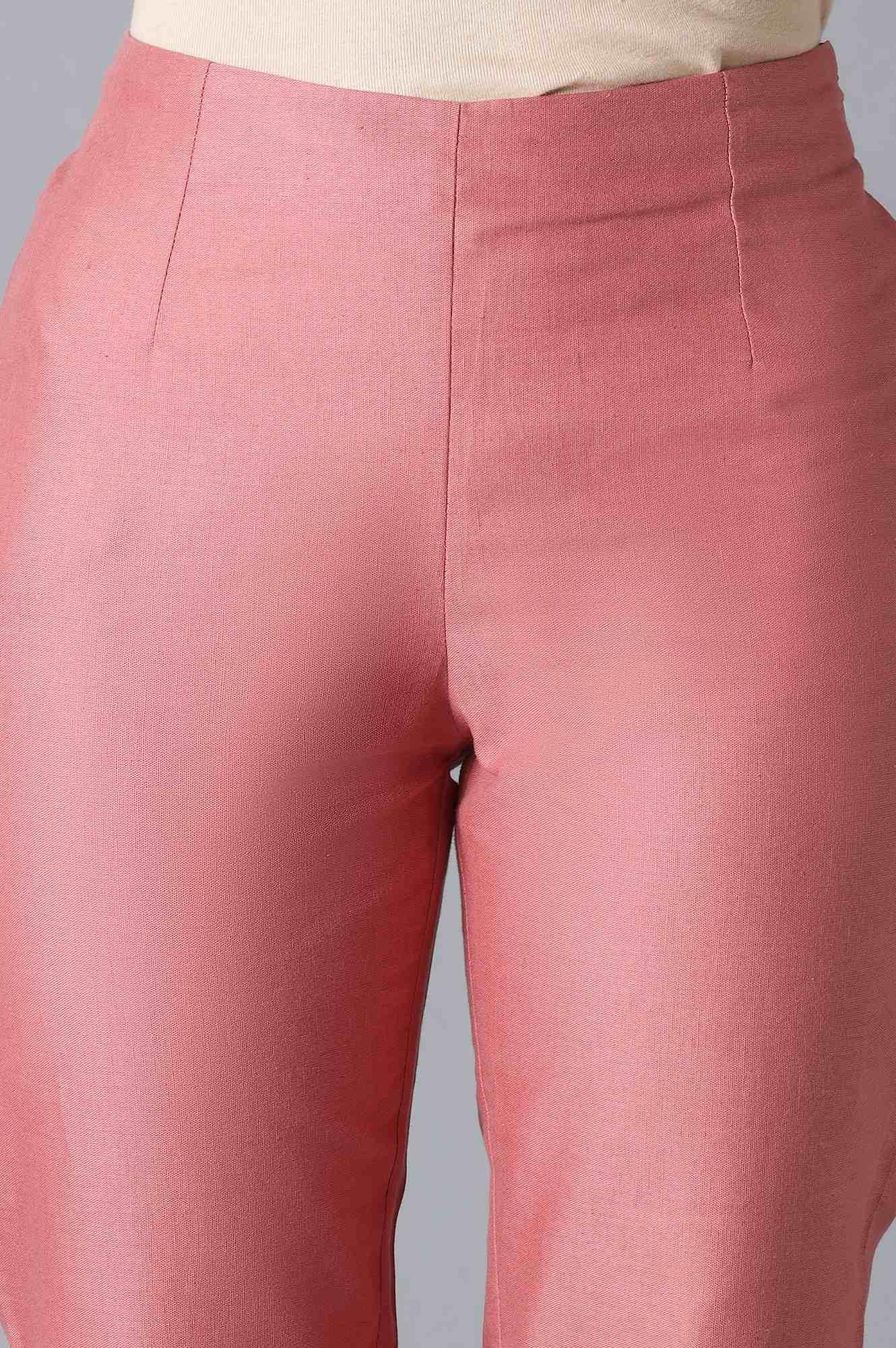 Light Red Flax Solid Slim Pants - wforwoman