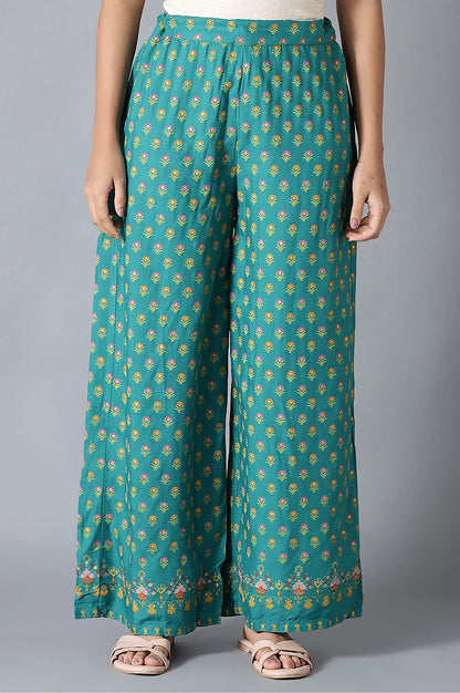 Dark Green Floral Printed Parallel Pants - wforwoman