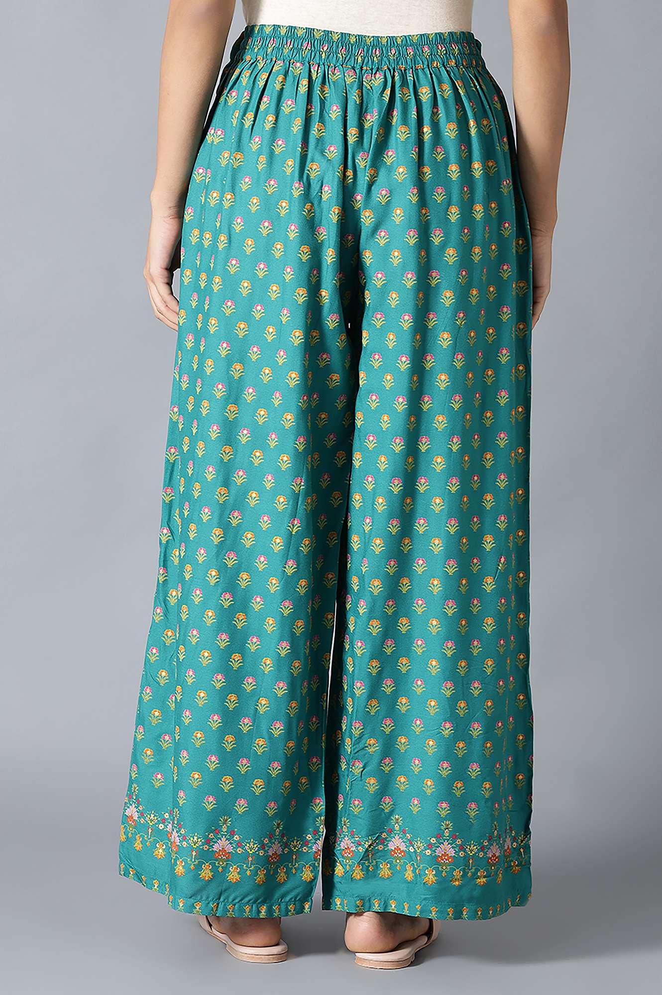 Dark Green Floral Printed Parallel Pants - wforwoman