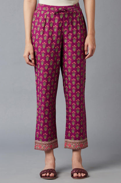Dark Purple Floral Printed Straight Pants - wforwoman