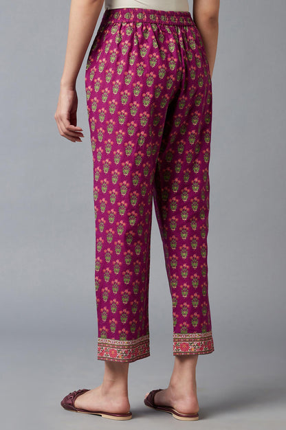 Dark Purple Floral Printed Straight Pants - wforwoman