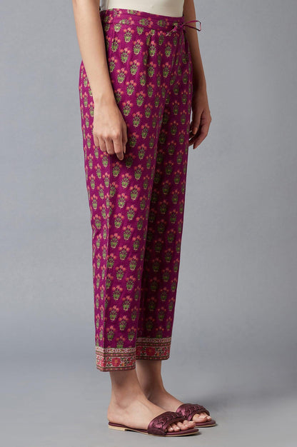 Dark Purple Floral Printed Straight Pants - wforwoman