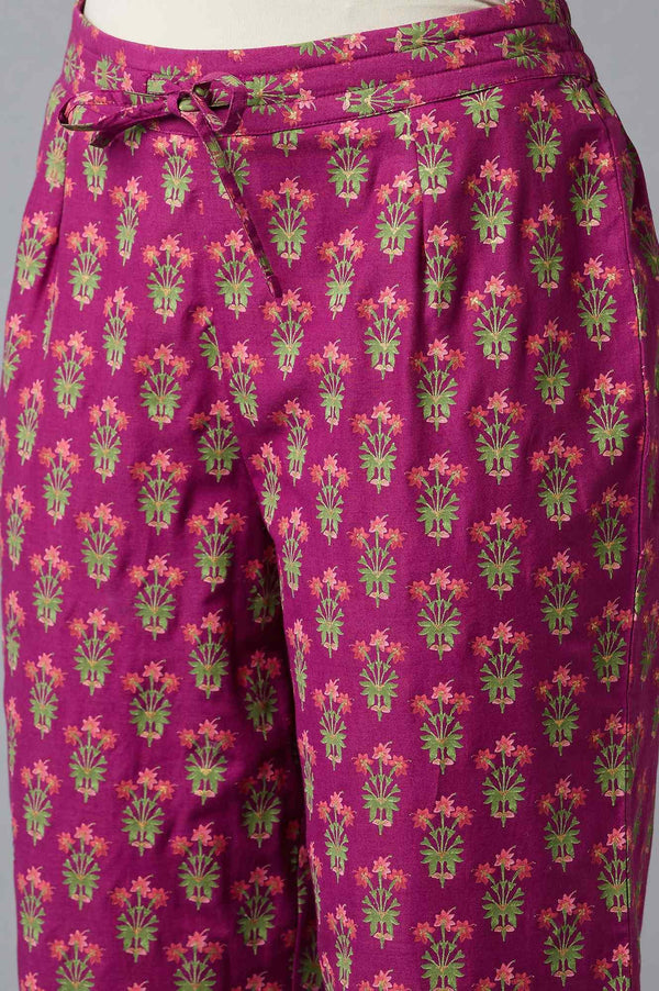 Dark Purple Floral Printed Straight Pants