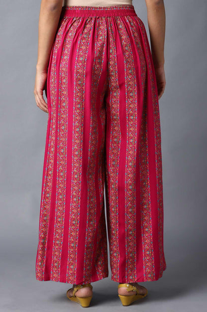 Dark Pink Floral Printed Parallel Pants - wforwoman