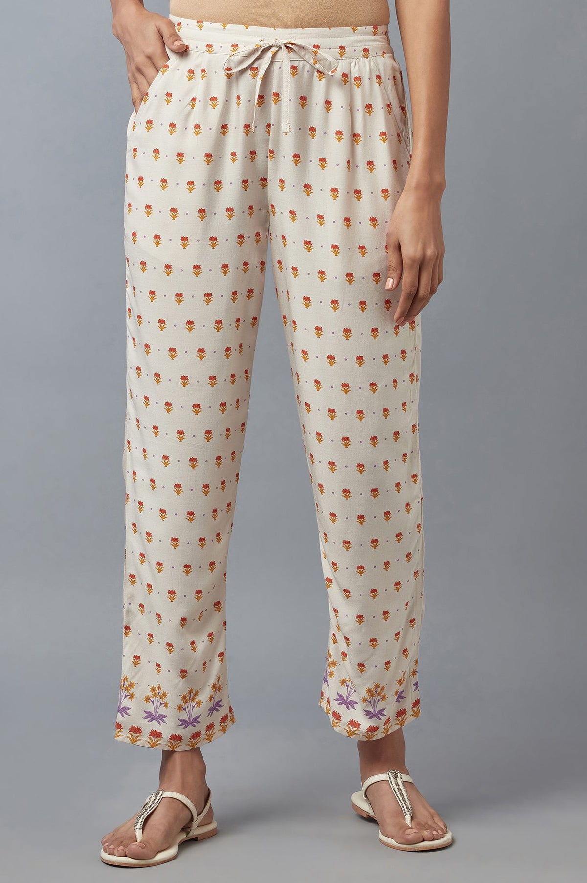 Off-White Floral Printed Straight Pants - XS