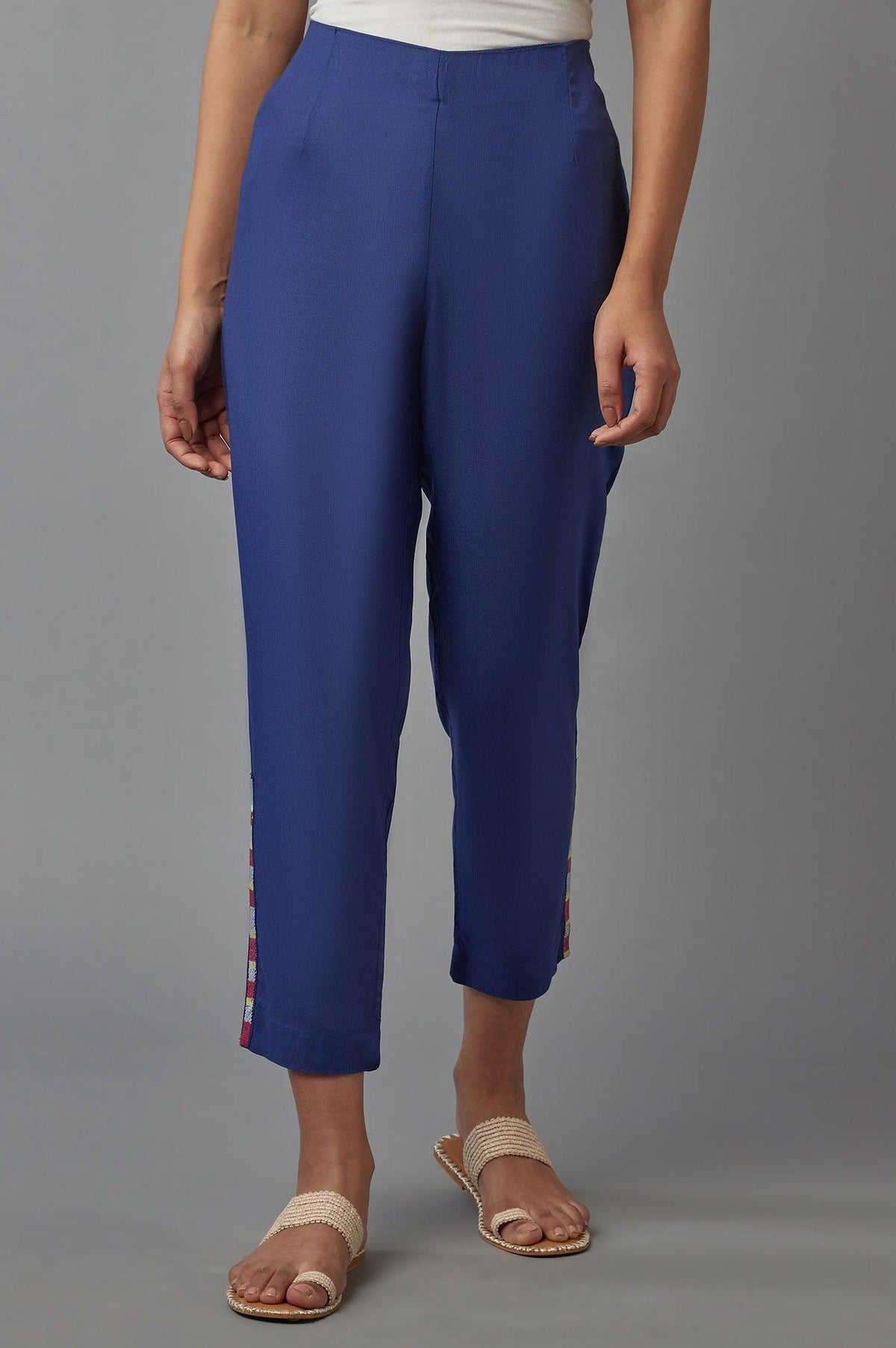 Ink Blue Solid Slim Pants - XS