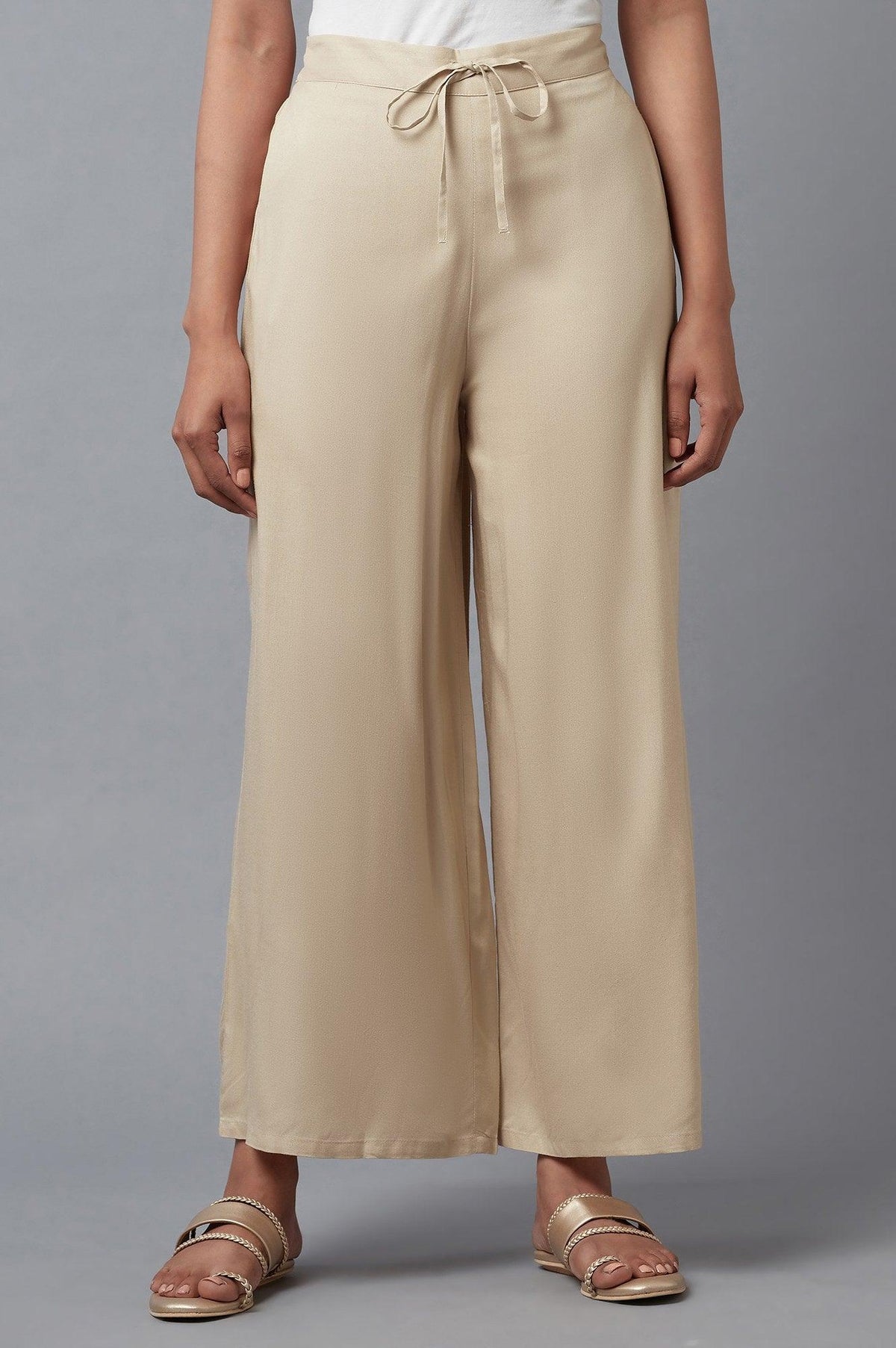 Beige Straight Silhouette Flared Pants - WG