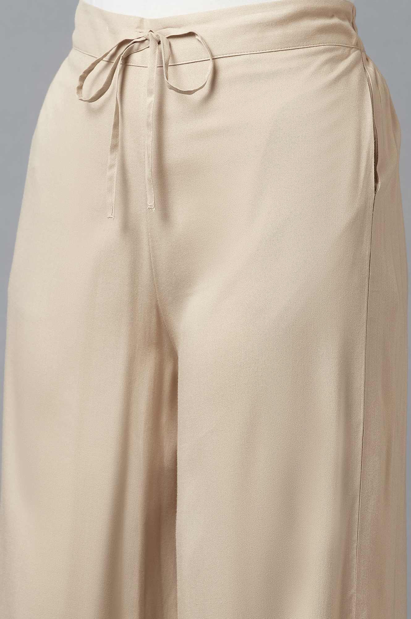 Beige Straight Silhouette Flared Pants - wforwoman