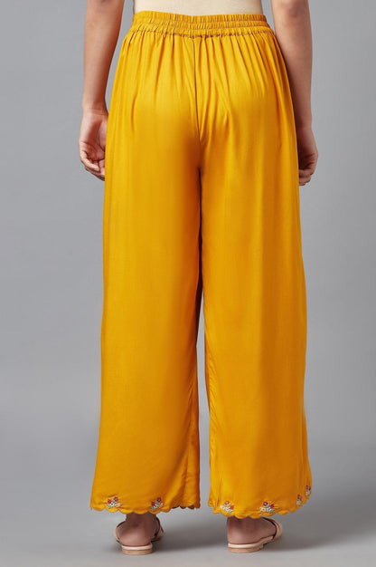 Deep Yellow Embroidered Parallel Pants - wforwoman