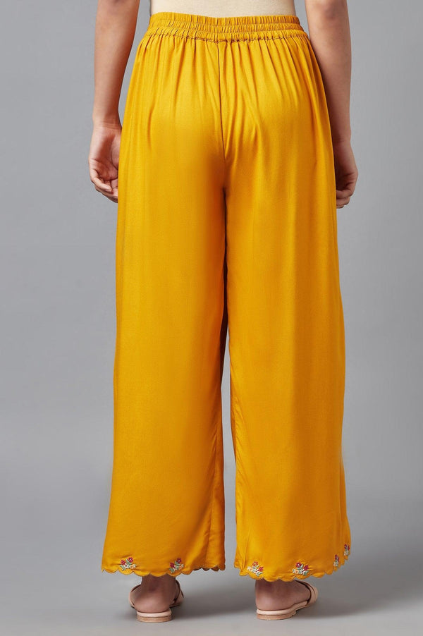 Deep Yellow Embroidered Parallel Pants