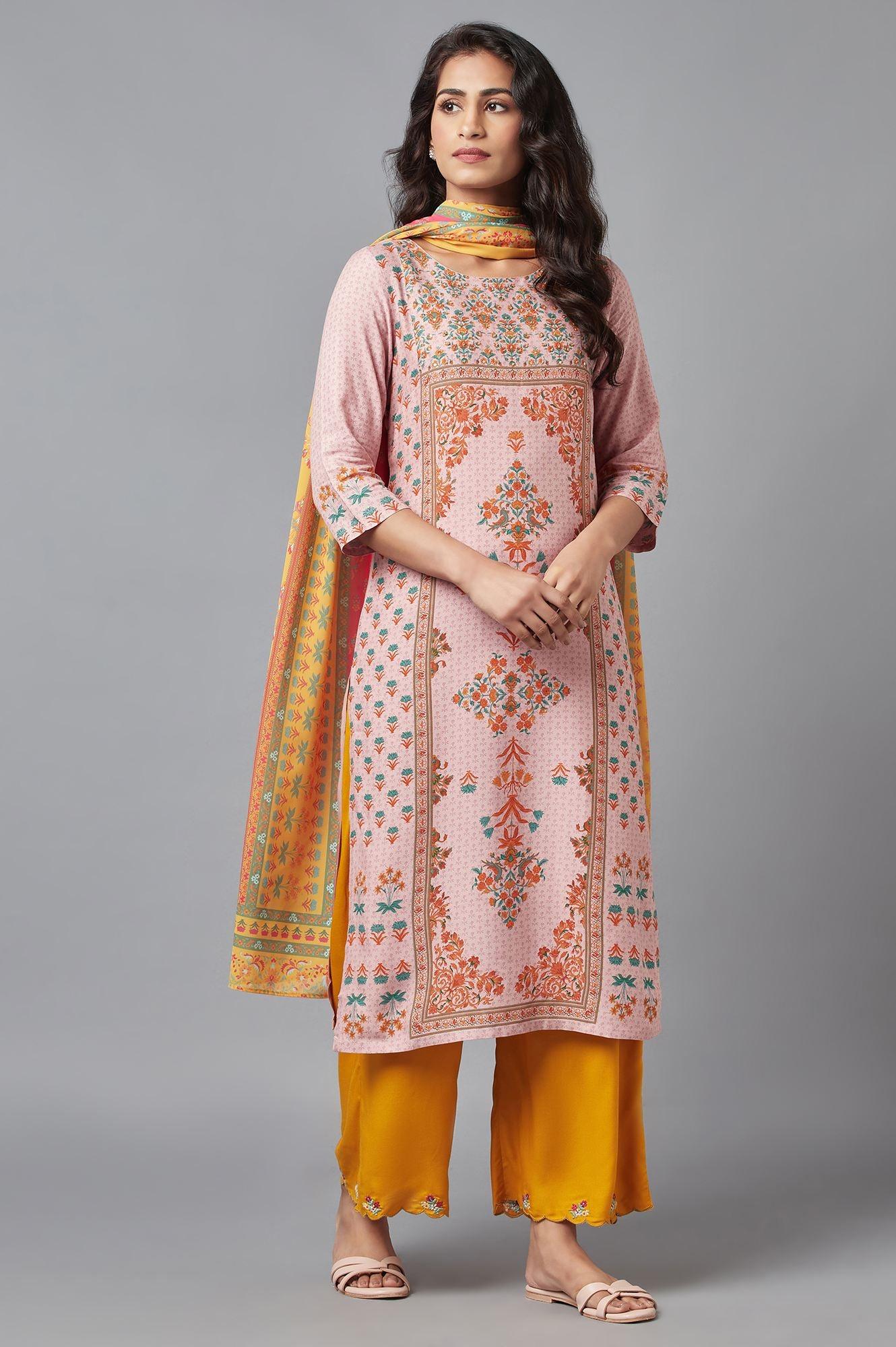 Deep Yellow Embroidered Parallel Pants - wforwoman