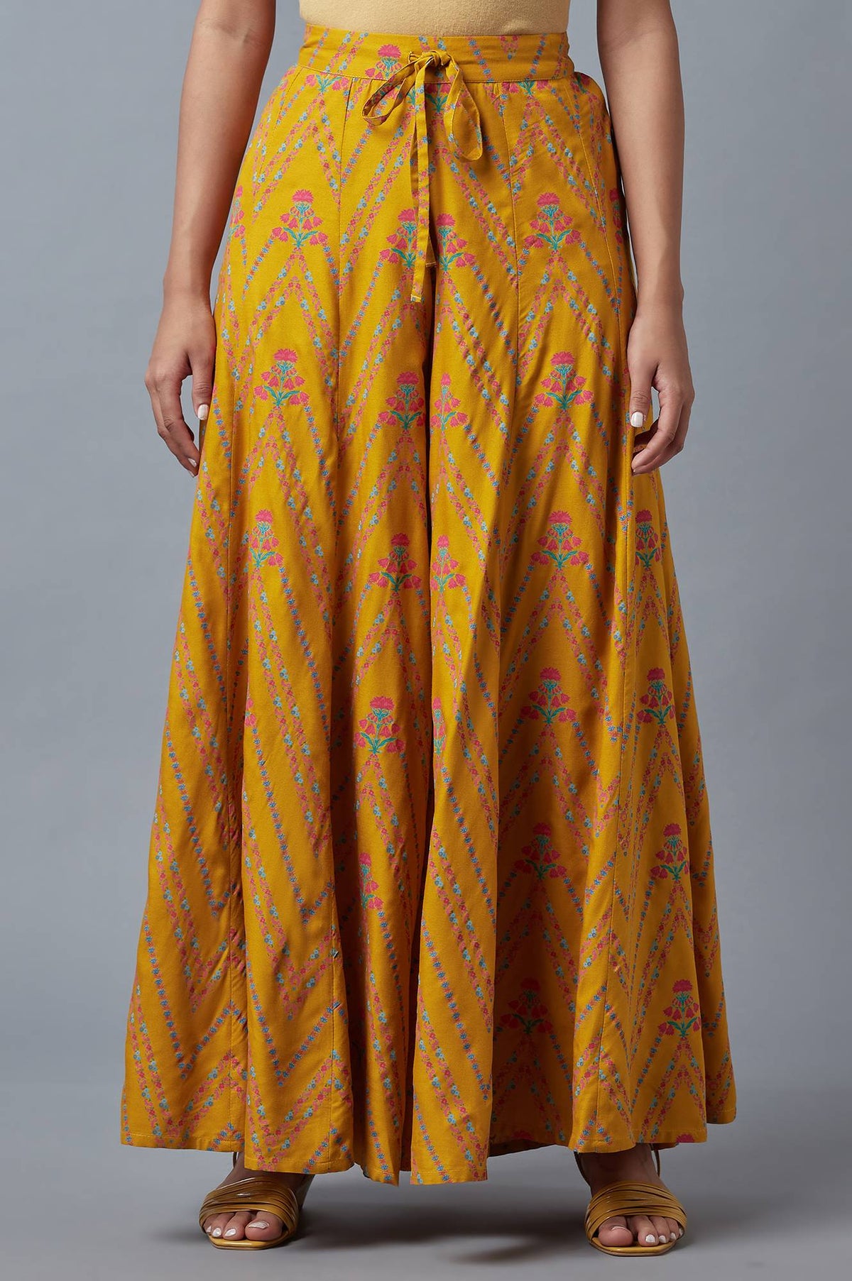 Mustard Yellow Floral Printed Culottes - S