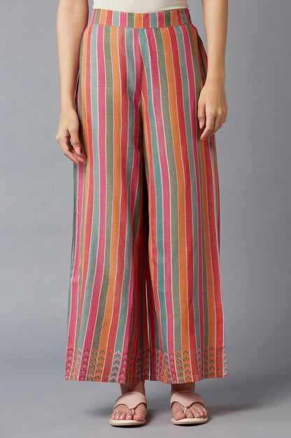 Bright Multicoloured Stripe Printed Parallel Pants - wforwoman