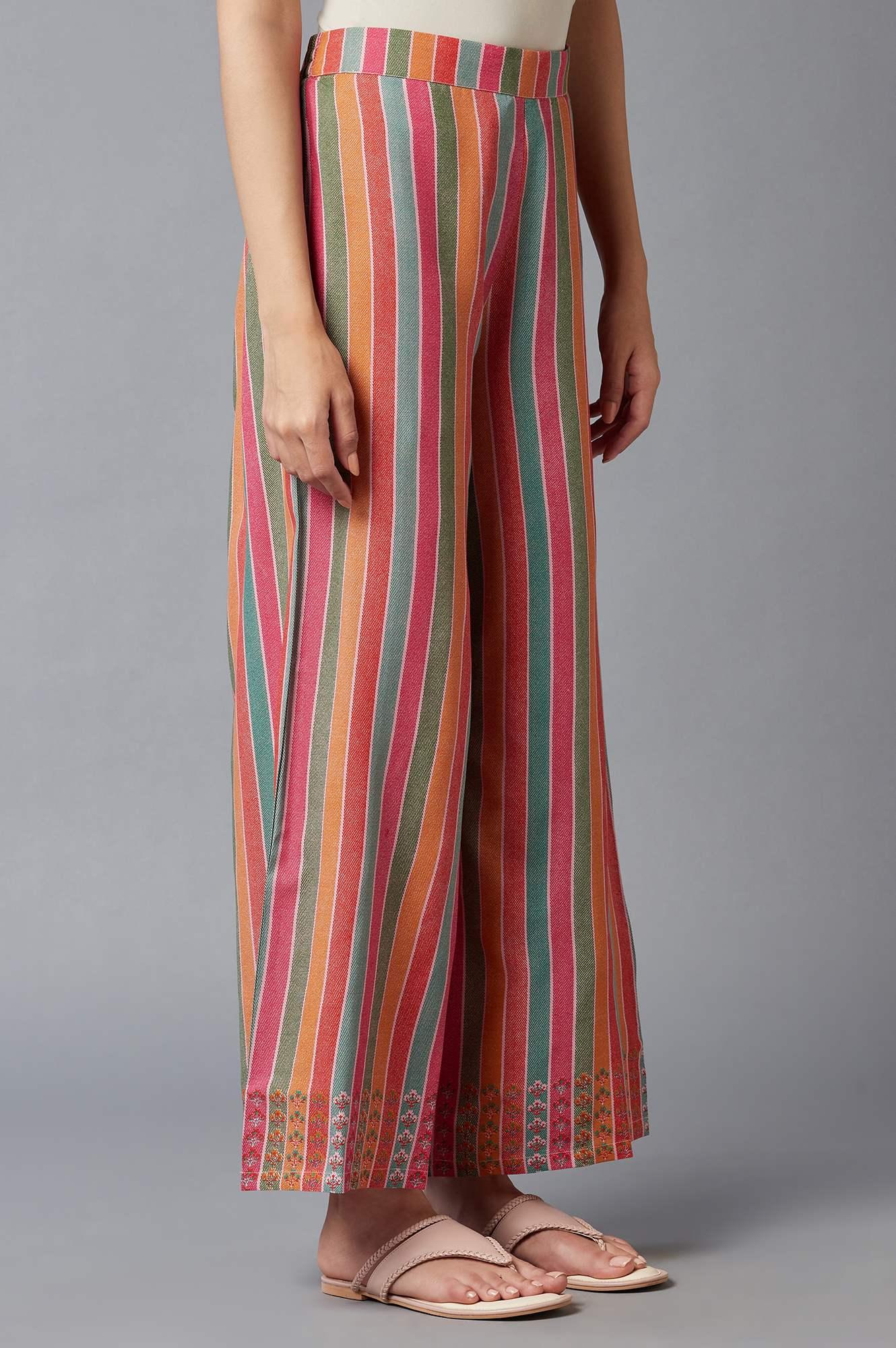 Bright Multicoloured Stripe Printed Parallel Pants - wforwoman