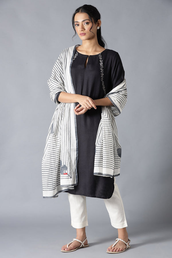 Ecru And Grey Printed Dupatta