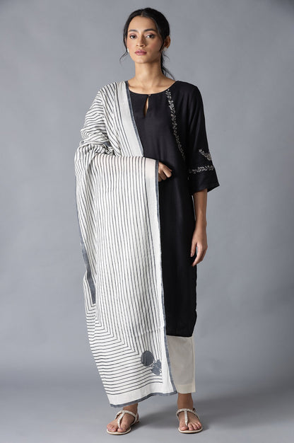 Ecru And Grey Printed Dupatta