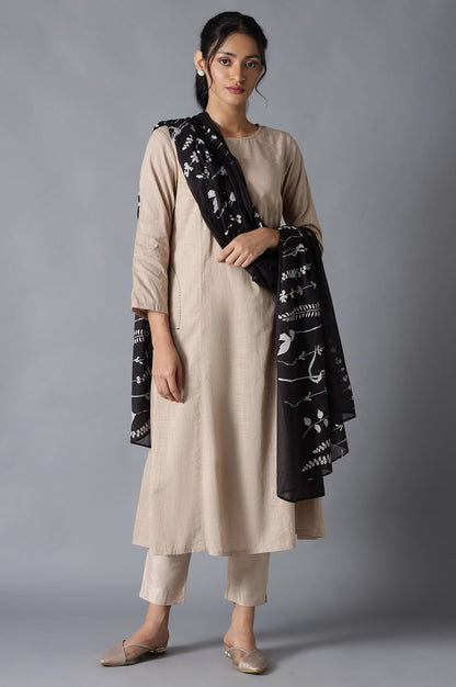 Jet Black Floral Print Dupatta