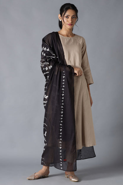 Jet Black Floral Print Dupatta
