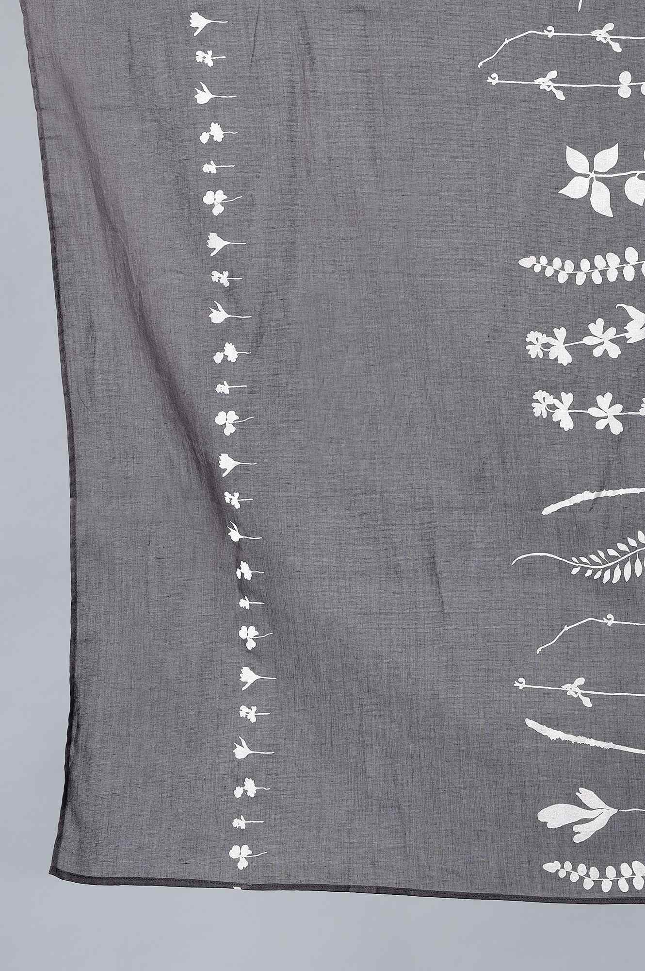 Jet Black Floral Print Dupatta