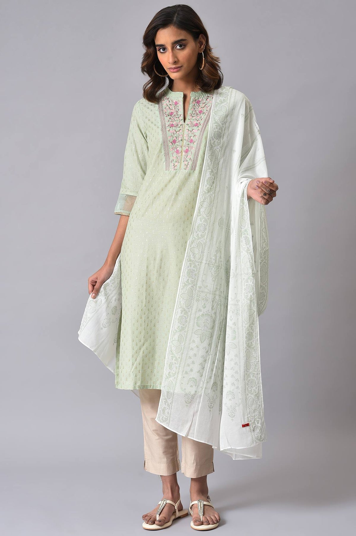 Ecru Printed Voile Dupatta - WFS