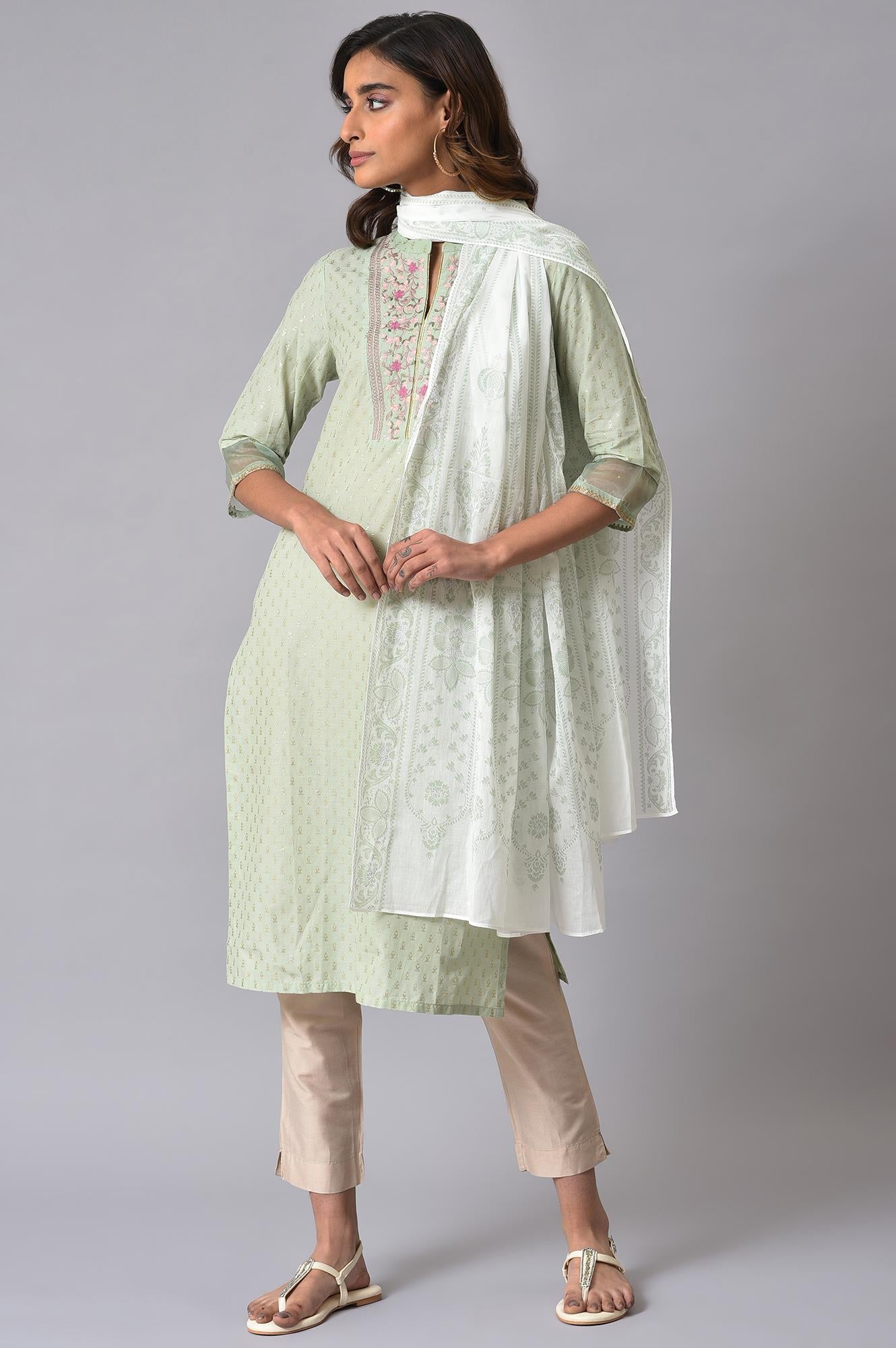 Ecru Printed Voile Dupatta