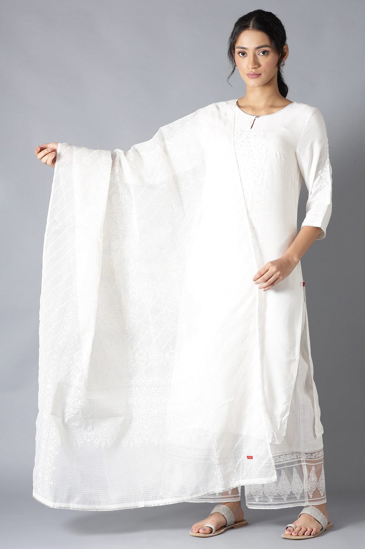 Ecru Kota Printed Dupatta - FS