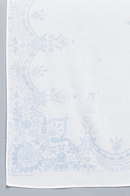 Ecru and Blue Printed Voile Dupatta