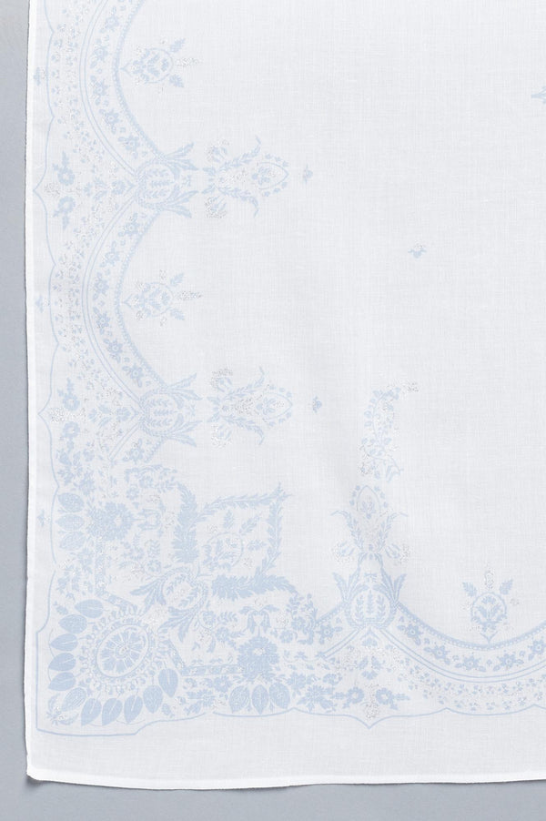 Ecru and Blue Printed Voile Dupatta