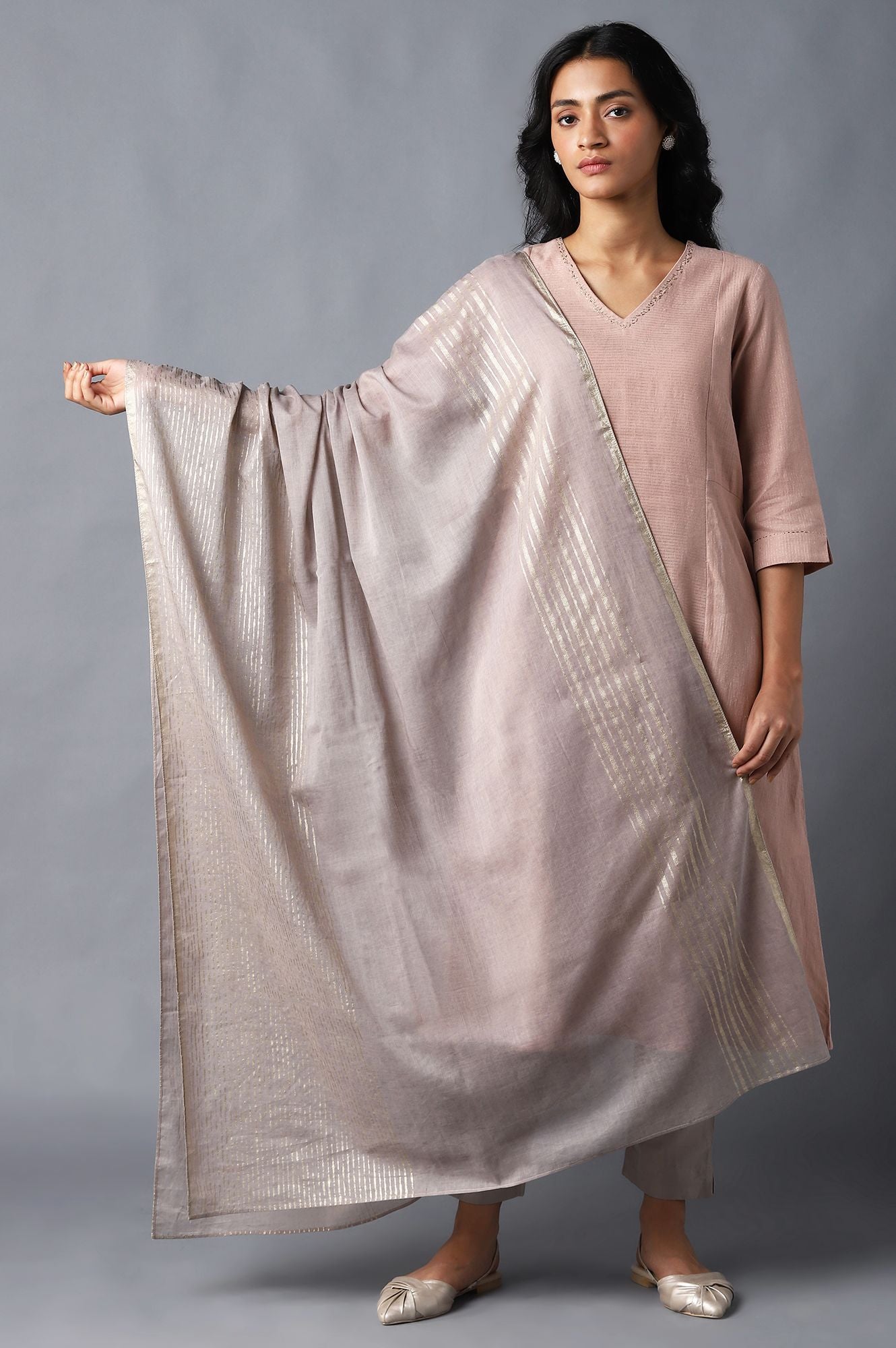 Grey Printed Dupatte