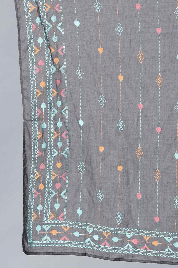 Grey Geometric Printed Cotton Voile Dupatta