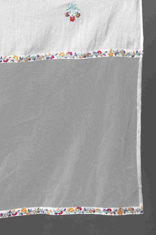 Ecru Mesh Dupatta With Embroidery