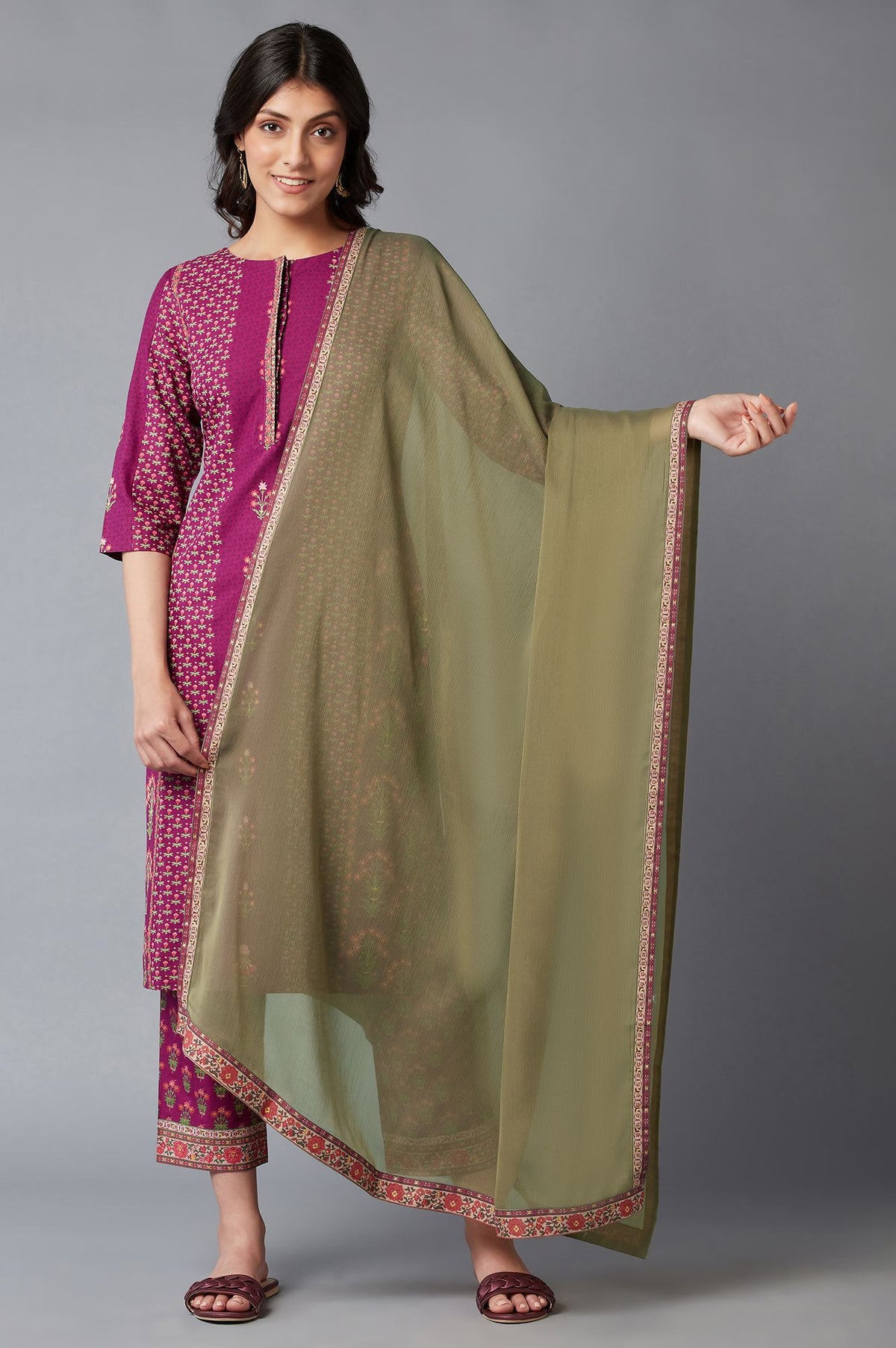 Olive Green Chiffon Solid Dupatta - FS