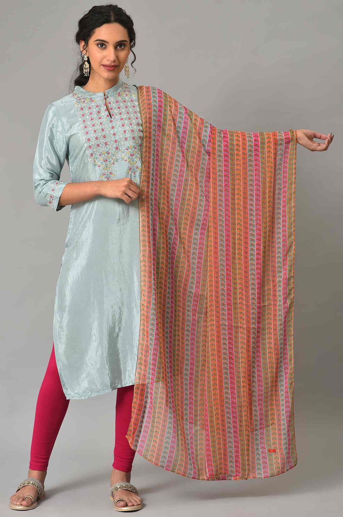 Bright Multicoloures Chiffon Stripe Print Dupatta - FS