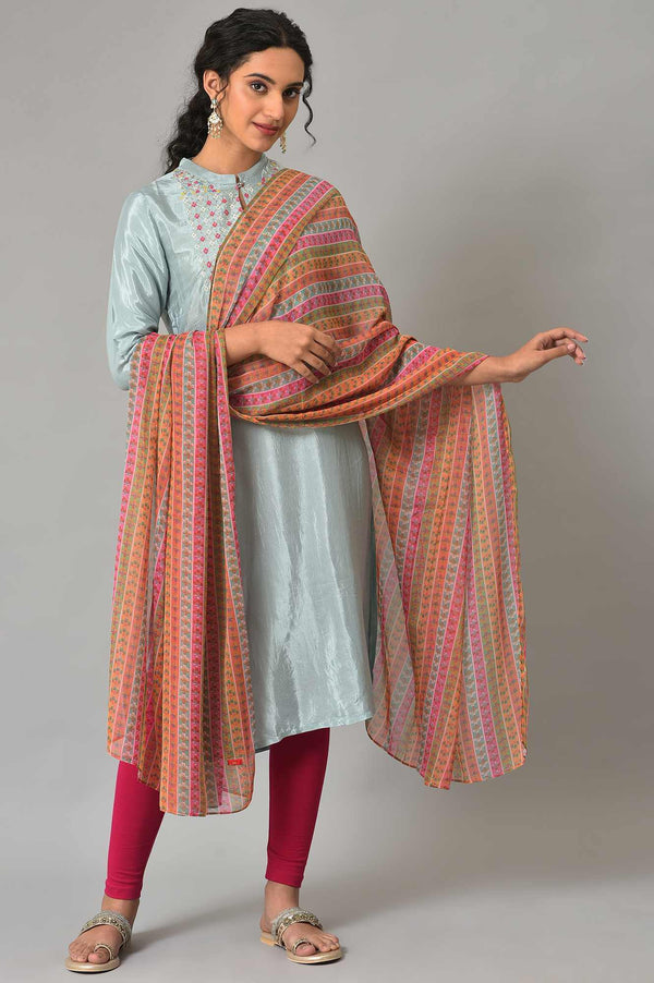 Bright Multicoloures Chiffon Stripe Print Dupatta