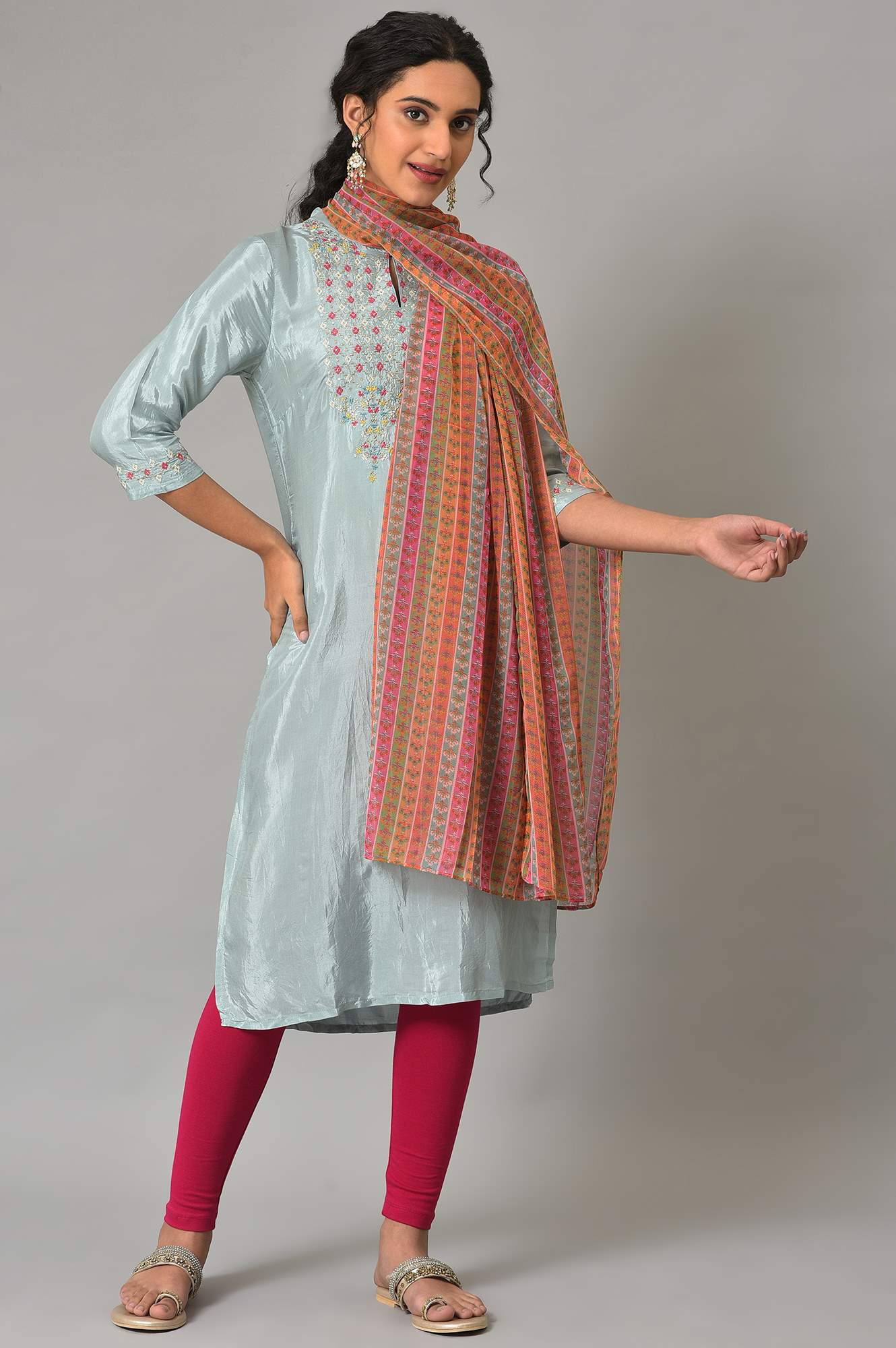 Bright Multicoloures Chiffon Stripe Print Dupatta