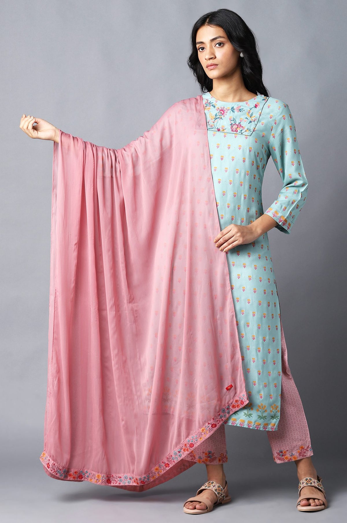 Pink Crinkled Chiffon Solid Dupatta - WFS
