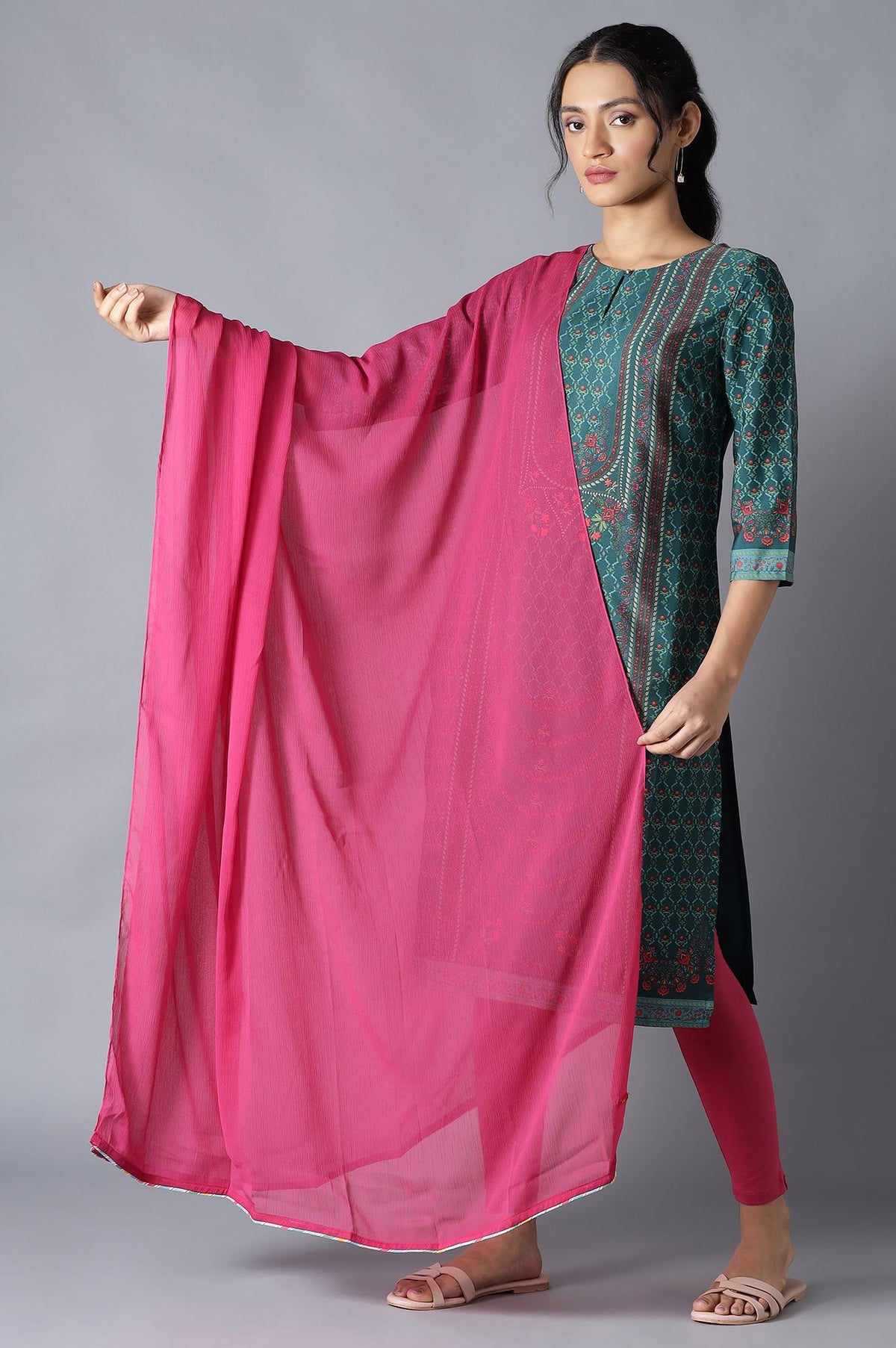 Dark Pink Chiffon Solid Dupatta - FS